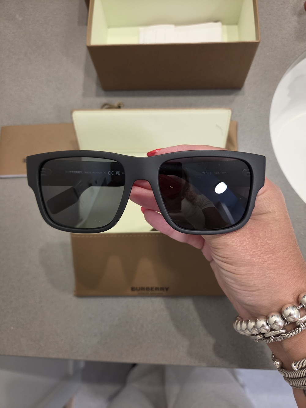 Burberry Matte Black Square Sunglasses with Dark Gray Lenses